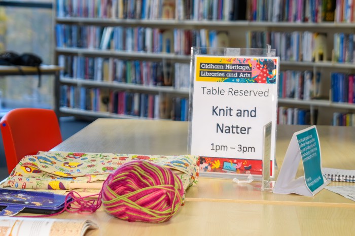 Oldham In Greater Manchester main Library one of 11 LIbraries in the Oldham area with regular events including knit and knatter groups
